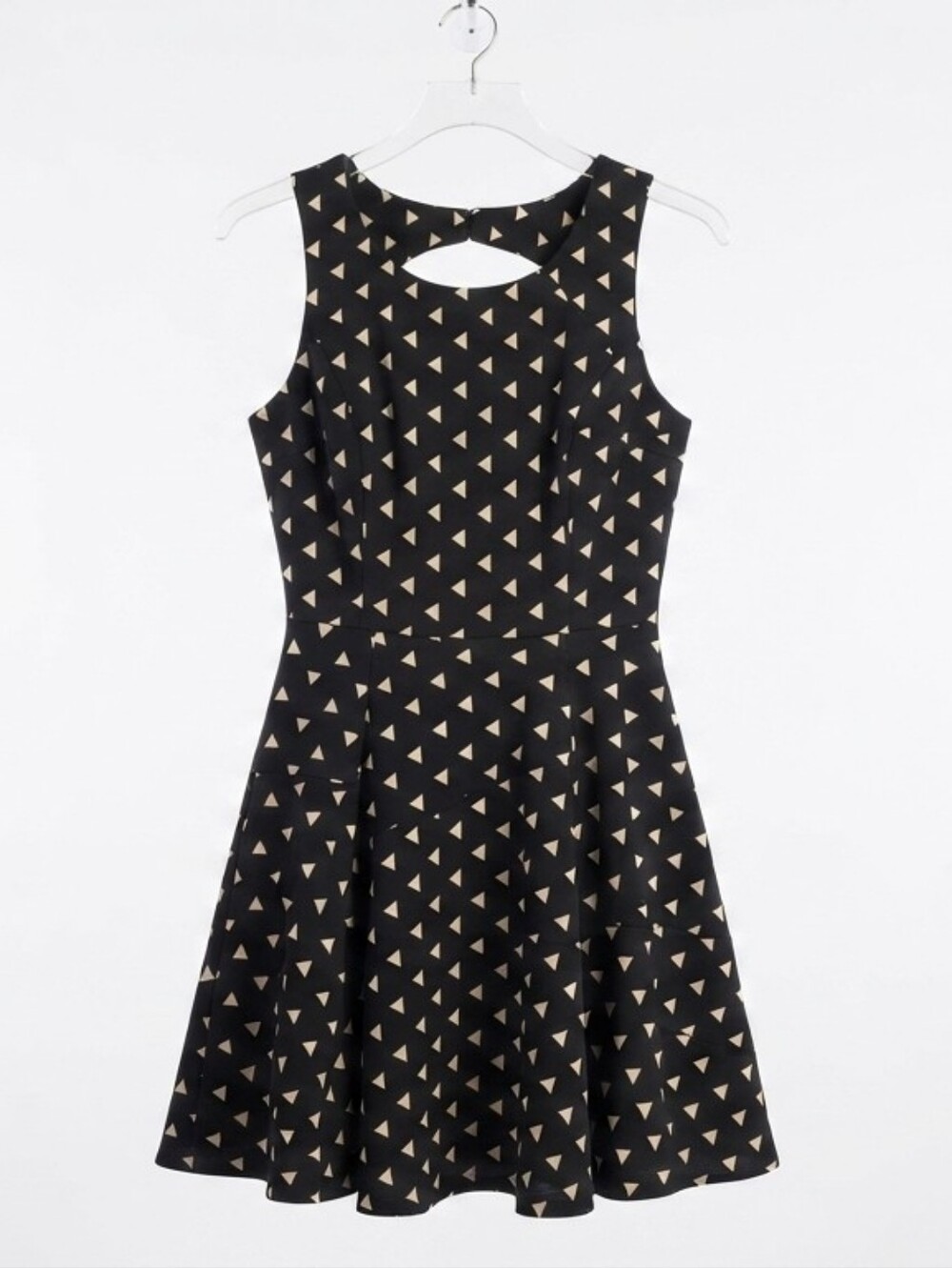 Forever 21 Women Black White Triangle Print Fit and Flare Skater Dress Size S